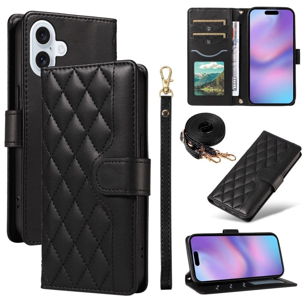 iPhone 17 plånboksfodral med axelrem - svart