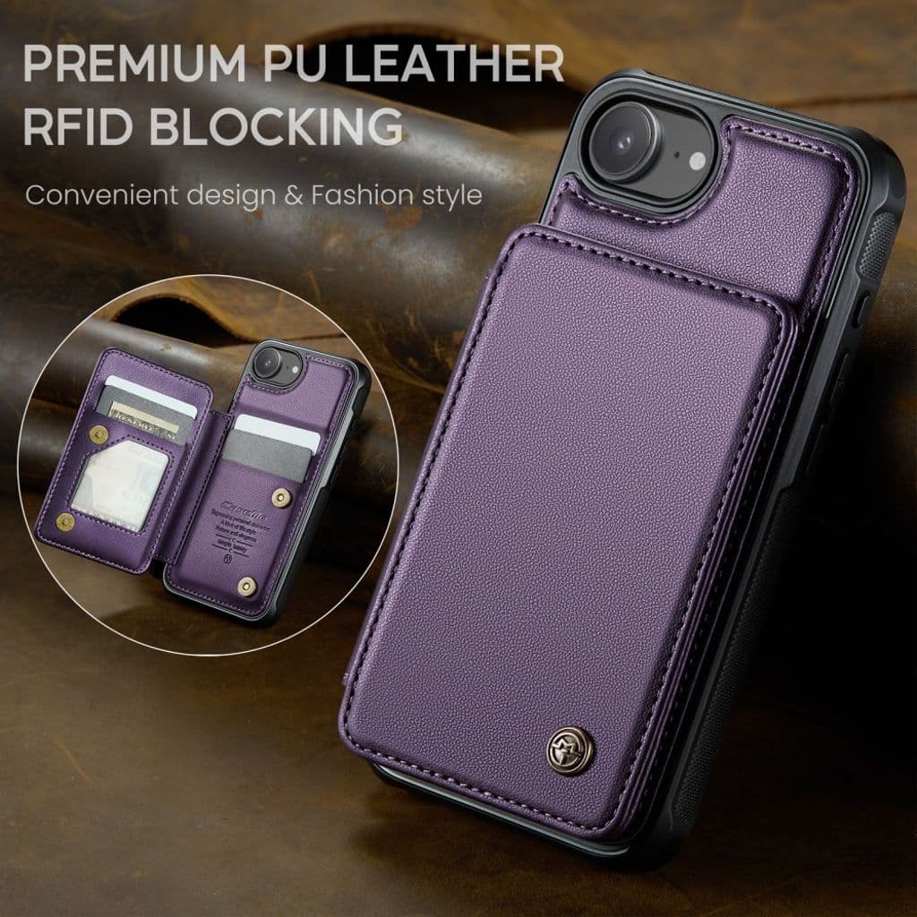 CASEME C22 Plånboksskal med RFID och Korthållare för iPhone 16e – Lila - Bild 4