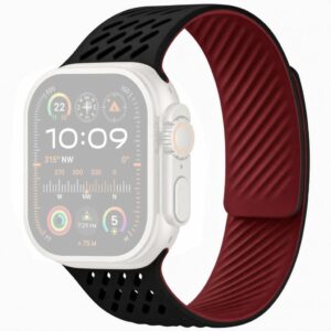 Silikon Armband till Apple Watch 42/44/46/49 mm - Svart/Vinröd