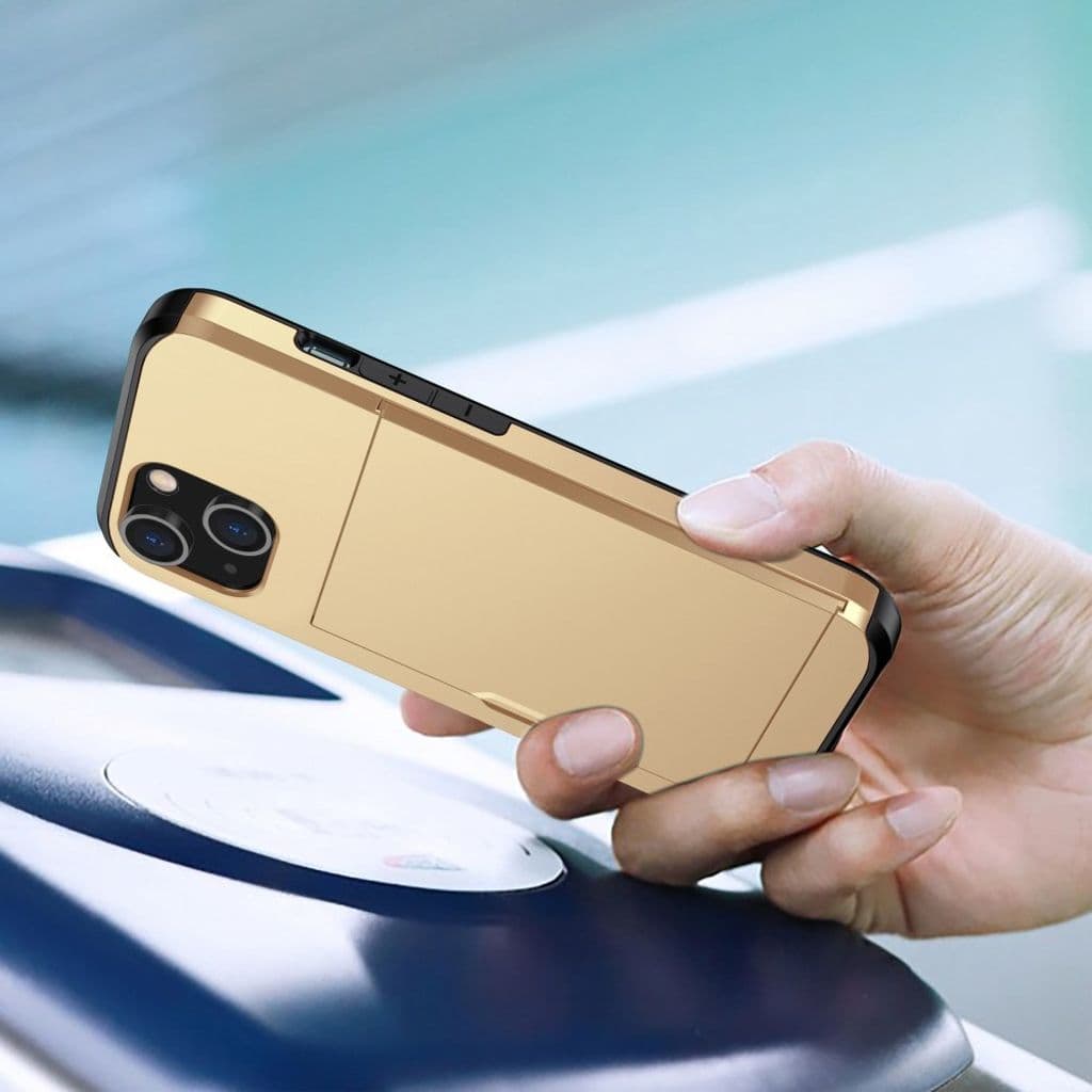 iPhone 14 Skal med glidkortshållare - Guld