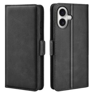 iPhone 17 mobilfodral med kalvstruktur i konstläder, plånbok, svart