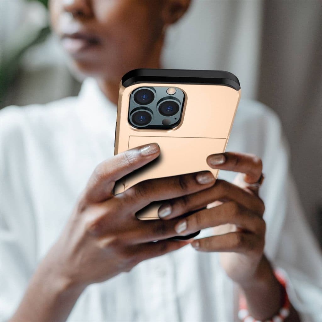 iPhone 14 Pro Skal med glidkortshållare - Guld