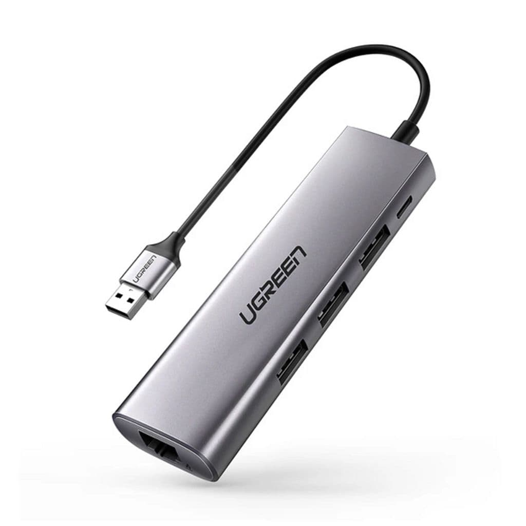 Ugreen 5in1 Hub USB-A till RJ45 / 3x USB-A / Micro USB Adapter - Grå