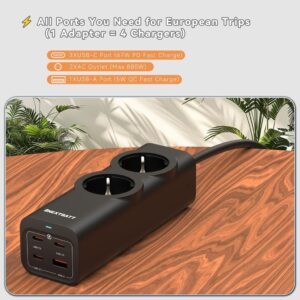 NEXTBATT 67W Snabbladdning Grenuttag 2-vägs/ 3xUSB-C/1x USB-A, 2m - Svart