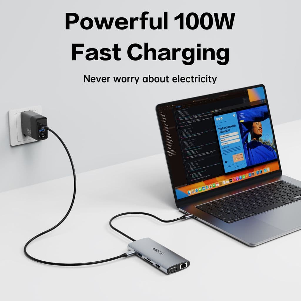 SiGN 11-i-1 hubb USB-C till HDMI/VGA/RJ45/USB-C/USB-A/SD/TF/3.5mm – Silver - Bild 5