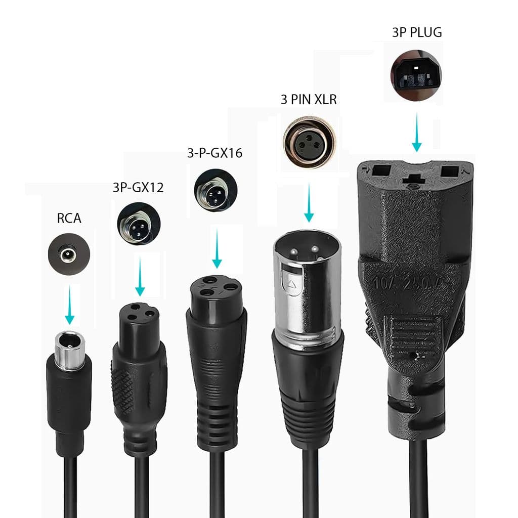 Universalladdare till elcykel, 5-i-1 kontakter, 163.8W