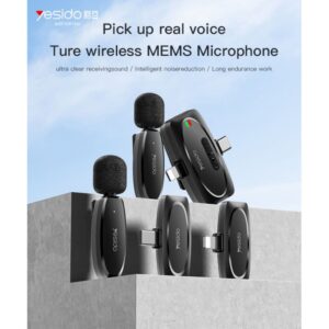 Yesido trådlös MEMS-mikrofon x 2 med USB-C/Lightning-sändare