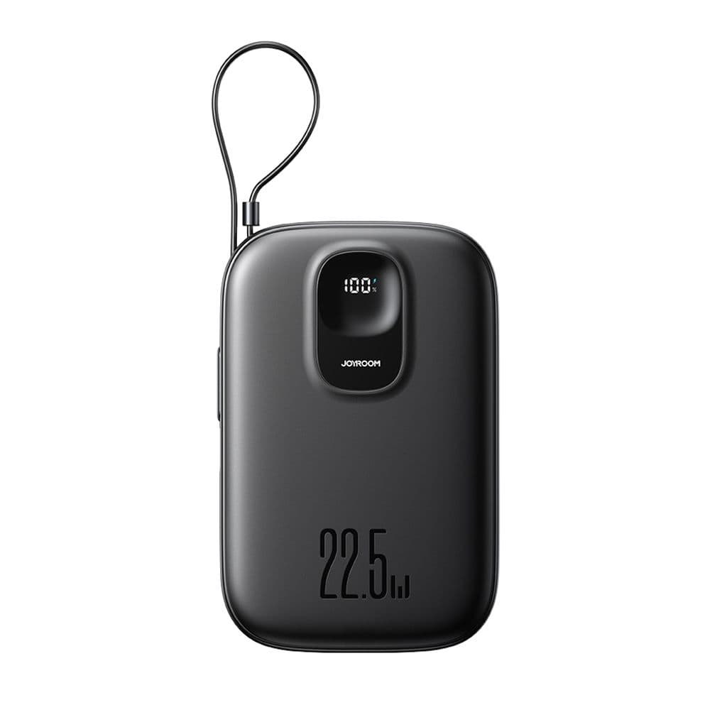 Joyroom 22,5W snabbladdning Powerbank 10000mAh inbyggd USB-C-kabel - Svart