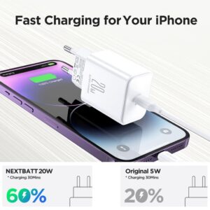 NEXTBATT 20W snabbladdare PD + 20W USB-C till Lightning-kabel, 1m - Vit