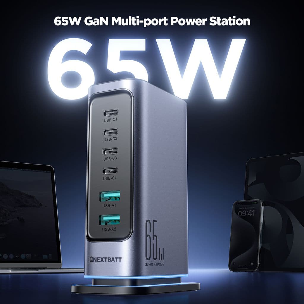 NEXTBATT 6-i-1 65W GaN Multi USB-laddare 4 USB-C & 2 USB-A - Bild 3