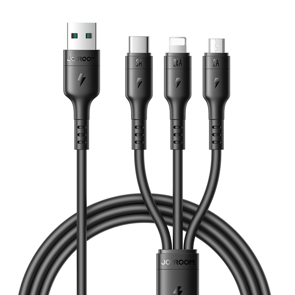 Joyroom S-A61 OmniGo Series 3-i-1 Laddkabel USB-A till USB-C/Lightning/Micro - Svart