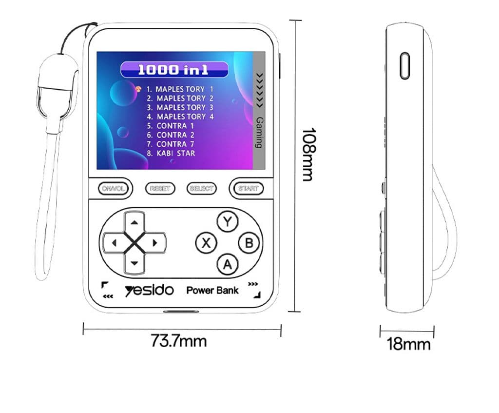 Yesido Bärbar Retro Spelkonsol Powerbank 10000mAh 20W + Lightning-kabel