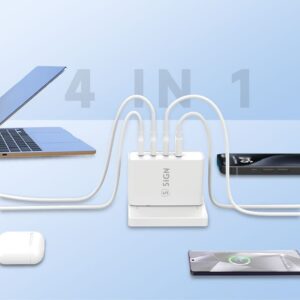 SiGN Snabbladdare 100W GaN 3xUSB-C / 1x USB-A - Vit