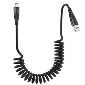 SiGN 15W Upprullad USB-A till USB-C Snabbladdningskabel för Bil – Svart
