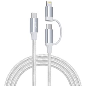 SiGN 2-i-1 USB-C till USB-C 60W PD 3A / Lightning 27W kabel, 1m - Vit
