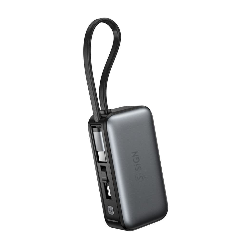 SiGN 5000mAh Powerbank Snabbladdning med Inbyggd USB-C-kabel