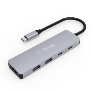 SiGN 5-i-1 HUB USB-C till USB-A / USB-C 100W / PD / HDMI 4K@60Hz - Grå