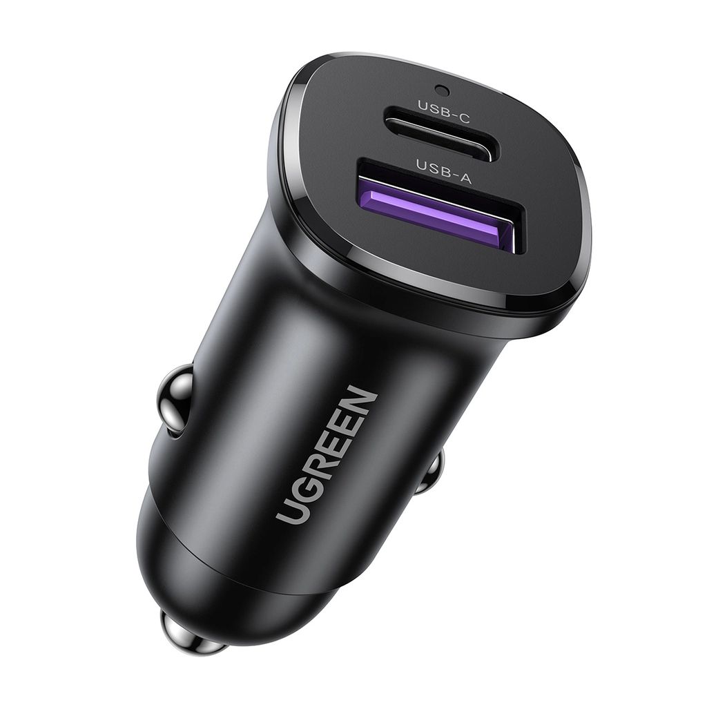 Ugreen Billaddare USB-C och USB-A 30W - Svart