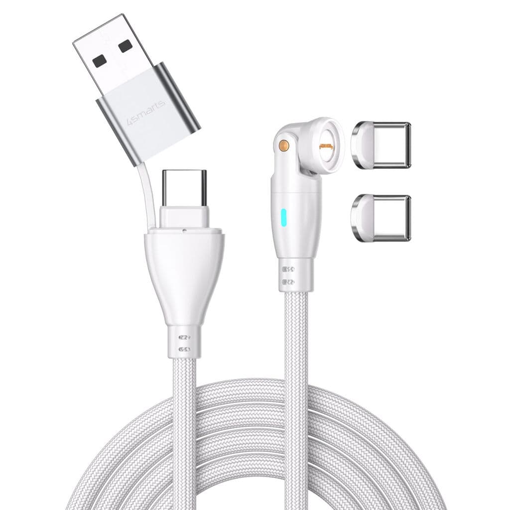 4Smarts GravityCord USB-C/A 540° magnetisk kabel 100W, 1,8m - Vit