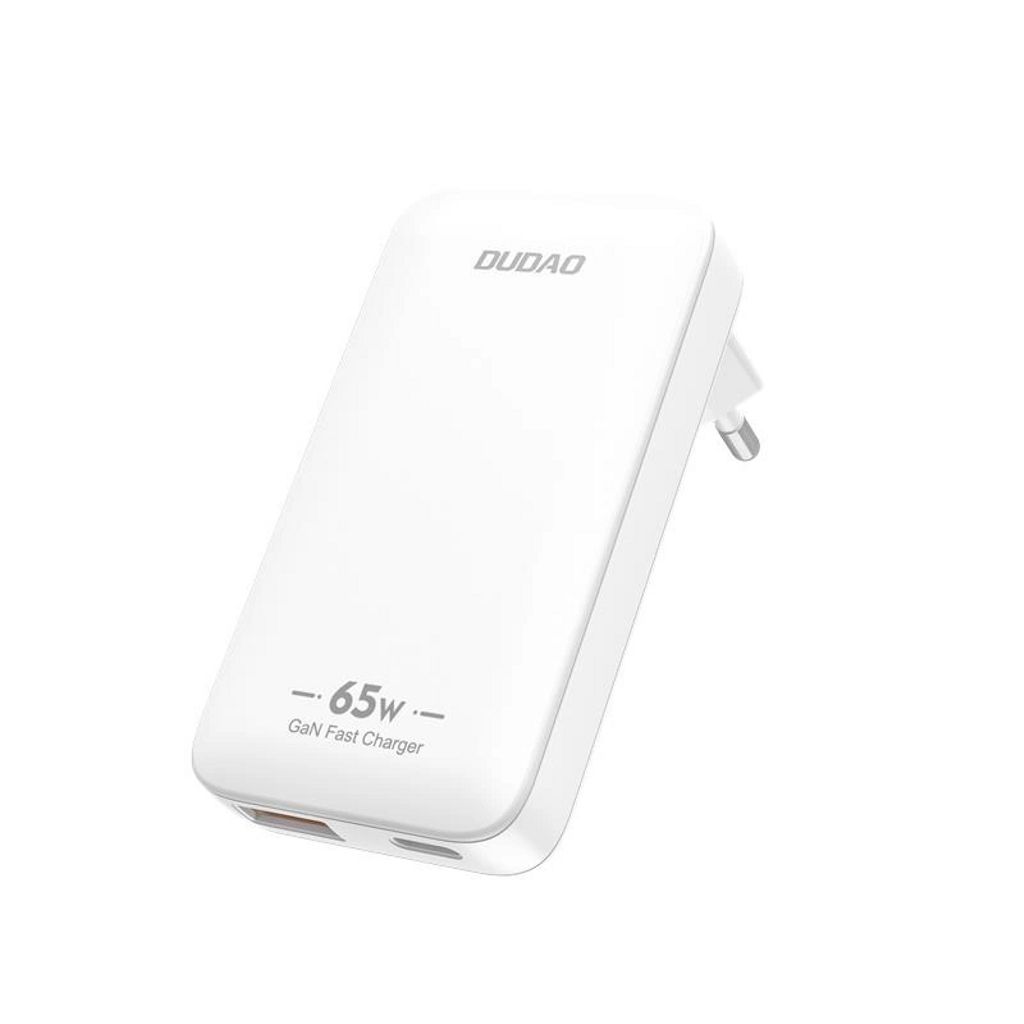 Dudao GaN Reseväggladdare Ultratunn 65W USB-A/USB-C PD/EU/US - Vit