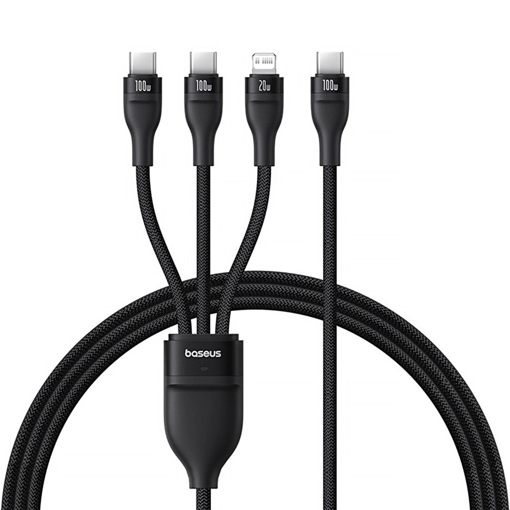 Baseus Flash Series 3in1 Kabel USB-C till 2x USB-C/Lightning 100W 1,75m - Svart