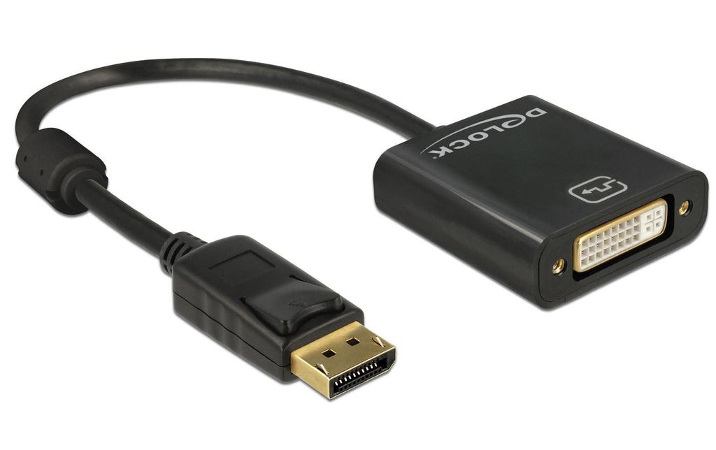 Delock Adapter DisplayPort hane till DVI hona 4K, Passiv, 20cm - Svart