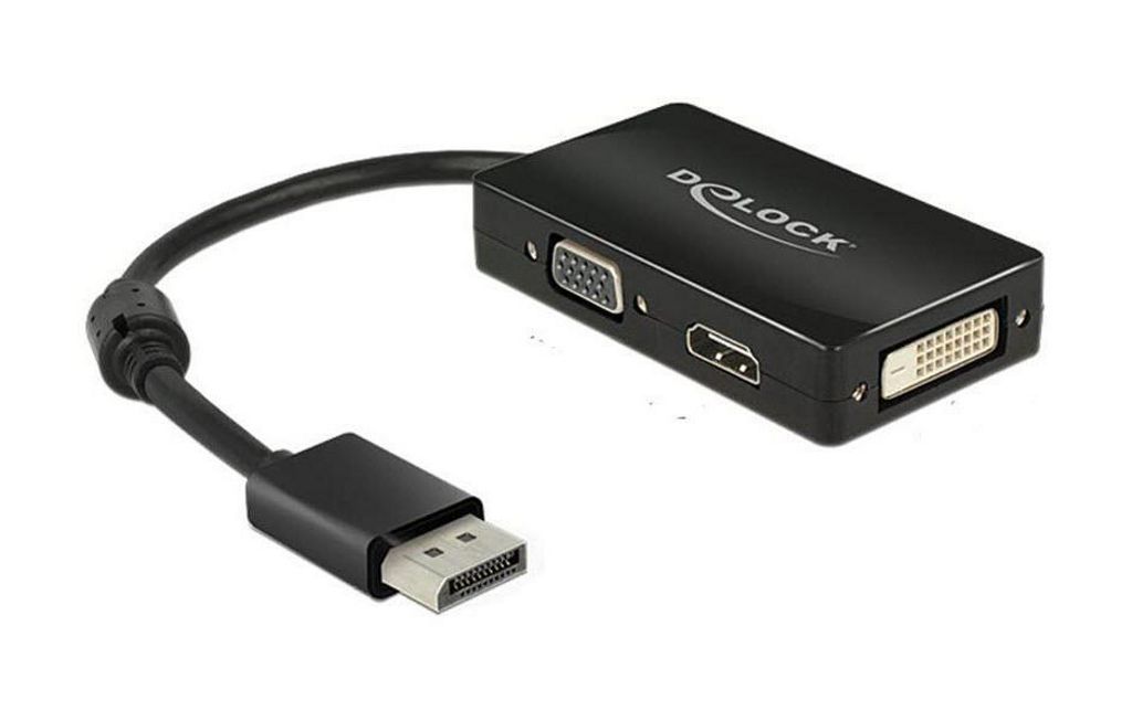 Delock Adapter DisplayPort hane till VGA / HDMI / DVI hona, Passiv - Svart