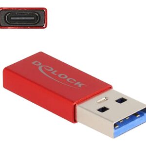 Delock USB-A hane till USB-C hona-adapter, aktiv, 10 Gbps - Röd