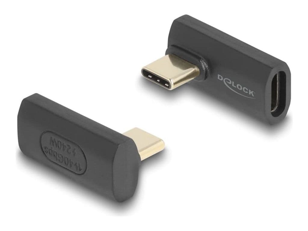 Delock USB-C vinklad adapter hane till hona, 40 Gbps, 240W PD, 8K @ 60Hz - Grå