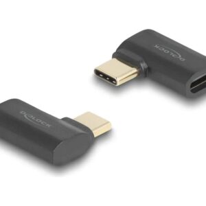 Delock USB-C vinklad adapter hane till hona, 40 Gbps, 240W PD, 8K @ 60Hz - Grå