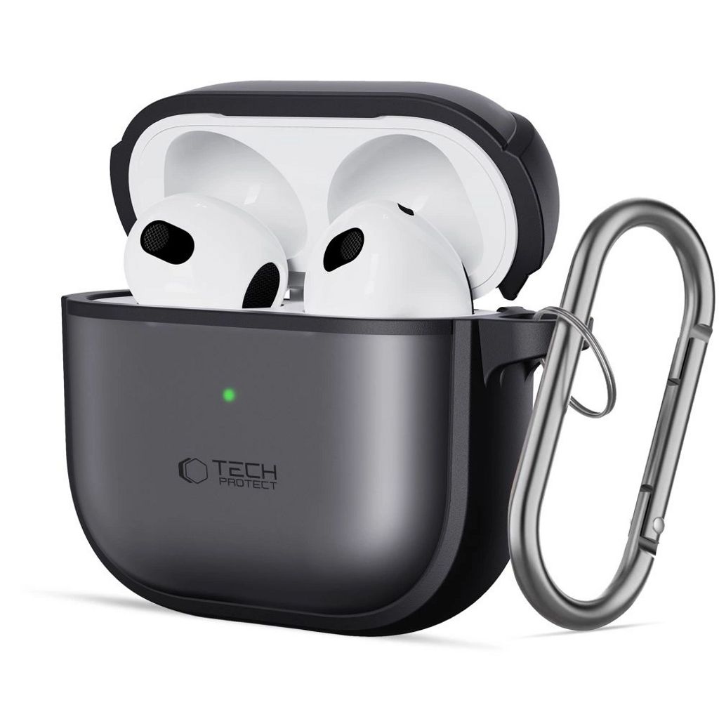 Tech-Protect Slim Fodral med karbinhake för Airpods 4 - Svart