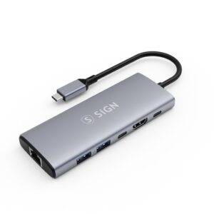 SiGN 6-in-1 USB-C hubb till USB-A/USB-C 100W/HDMI/RJ45 - Grå