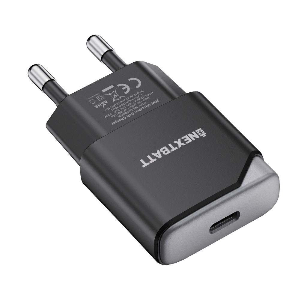 NEXTBATT GaN 20W Slim Snabbladdare USB-C - Svart/Grå