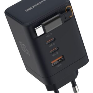 NEXTBATT 100W GAN Snabbladdare med utdragbar USB-C-kabel - Svart