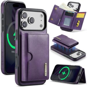 DG.MING M6 Skal med magnetisk plånbok till iPhone 18 Pro/17 Pro - Lila