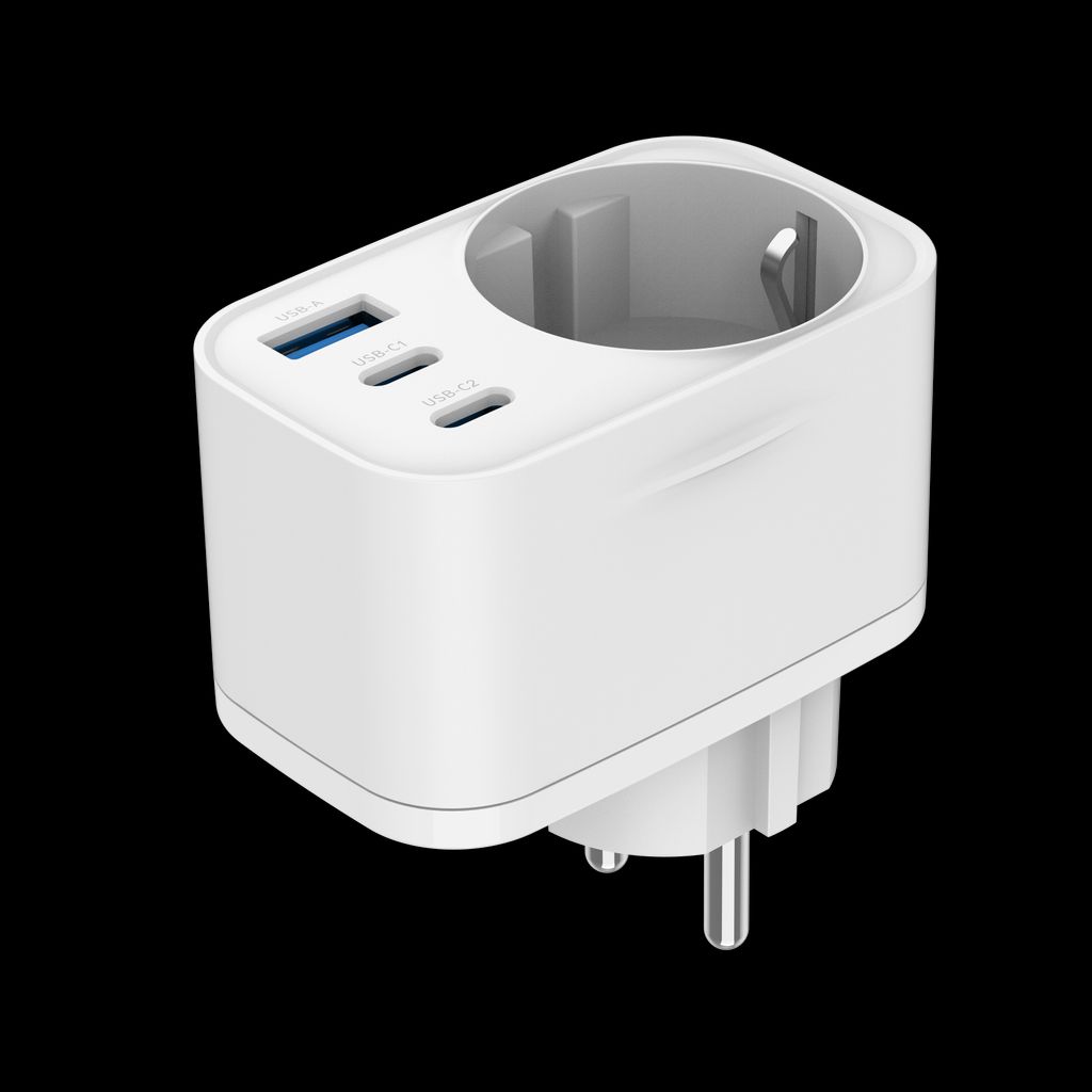 SiGN Väggadapter 30W med vägguttag/USB-C/USB-A - Vit