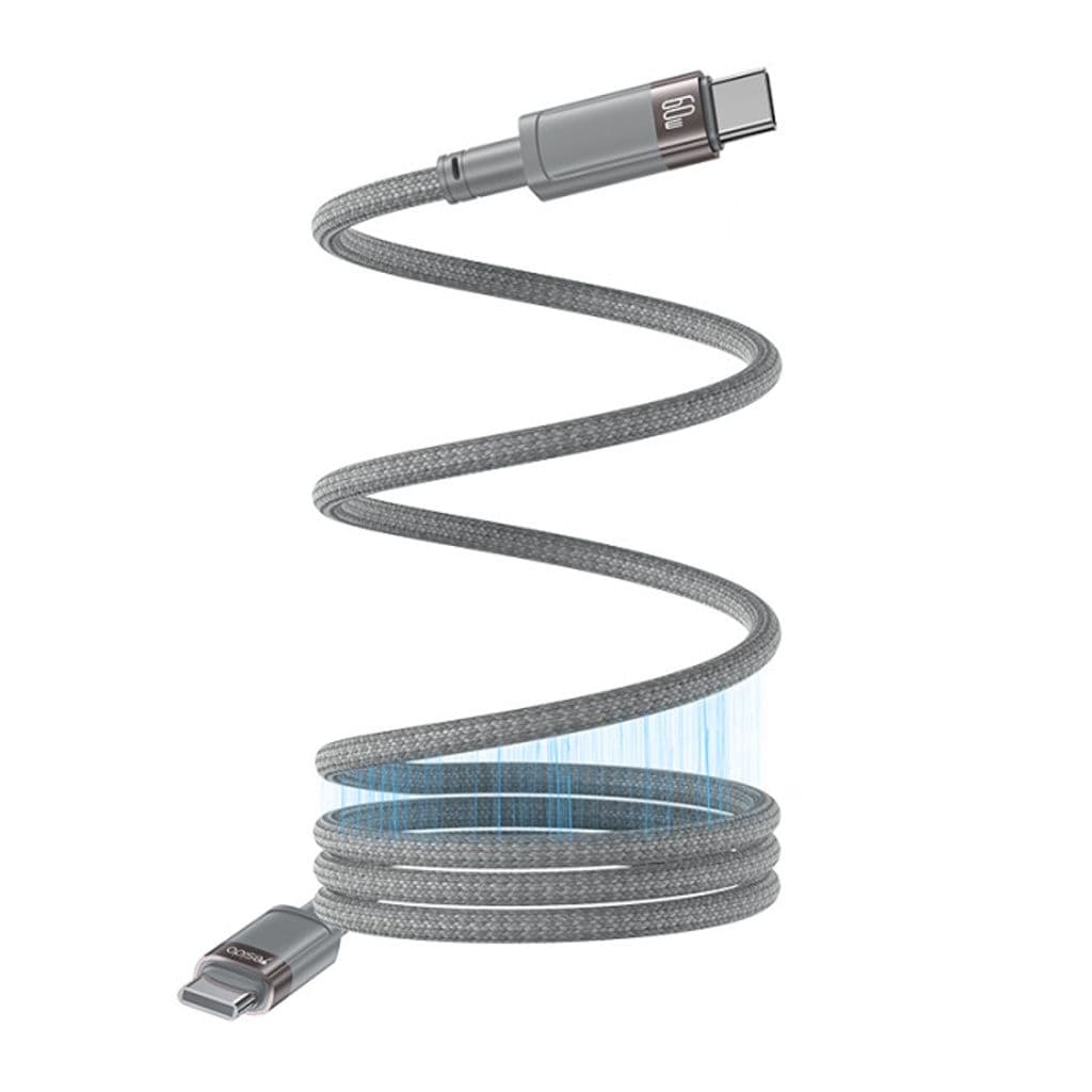 Yesido USB-C till USB-C snabbladdningskabel med magnetisk PD 60W, 1m - Grå