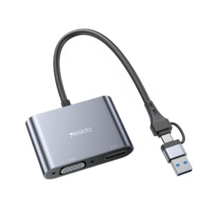 Yesido USB-A/USB-C till HDMI & VGA Splitter - Grå