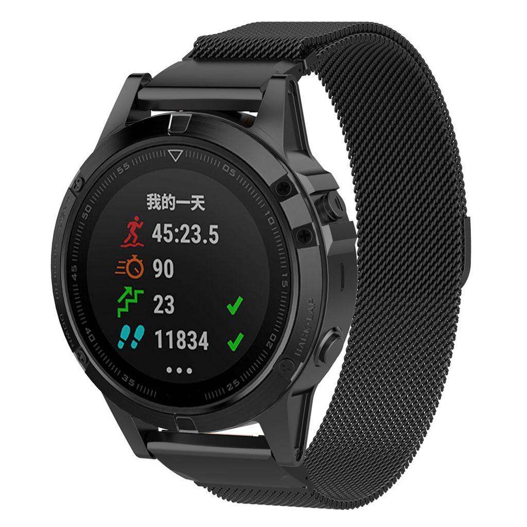 Garmin Fenix 5/Fenix 5 Plus Milanesiskt armband i rostfritt stål - Svart