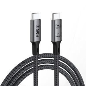 SiGN USB-C till USB-C Kabel 100W, 1.8 m - Svart/Grå