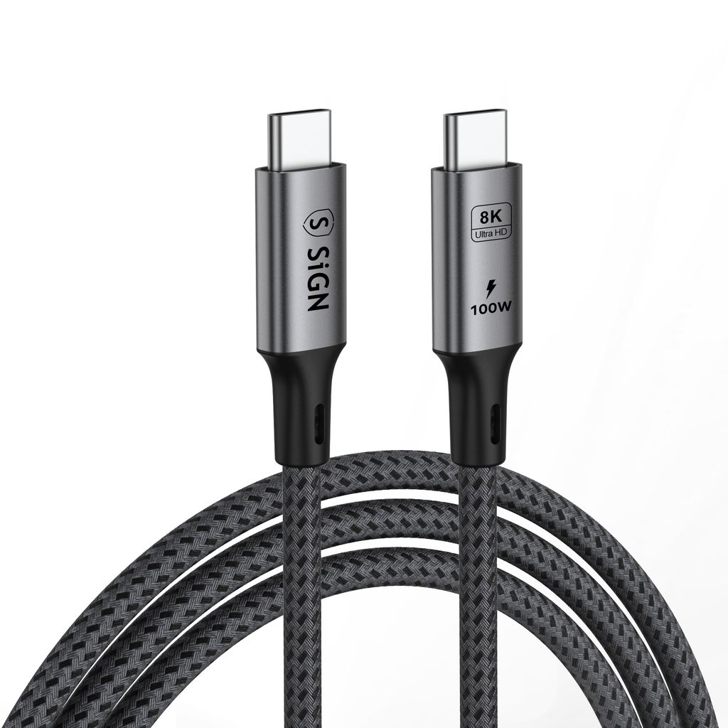 SiGN USB-C till USB-C Kabel 100W, 1.8 m - Svart/Grå