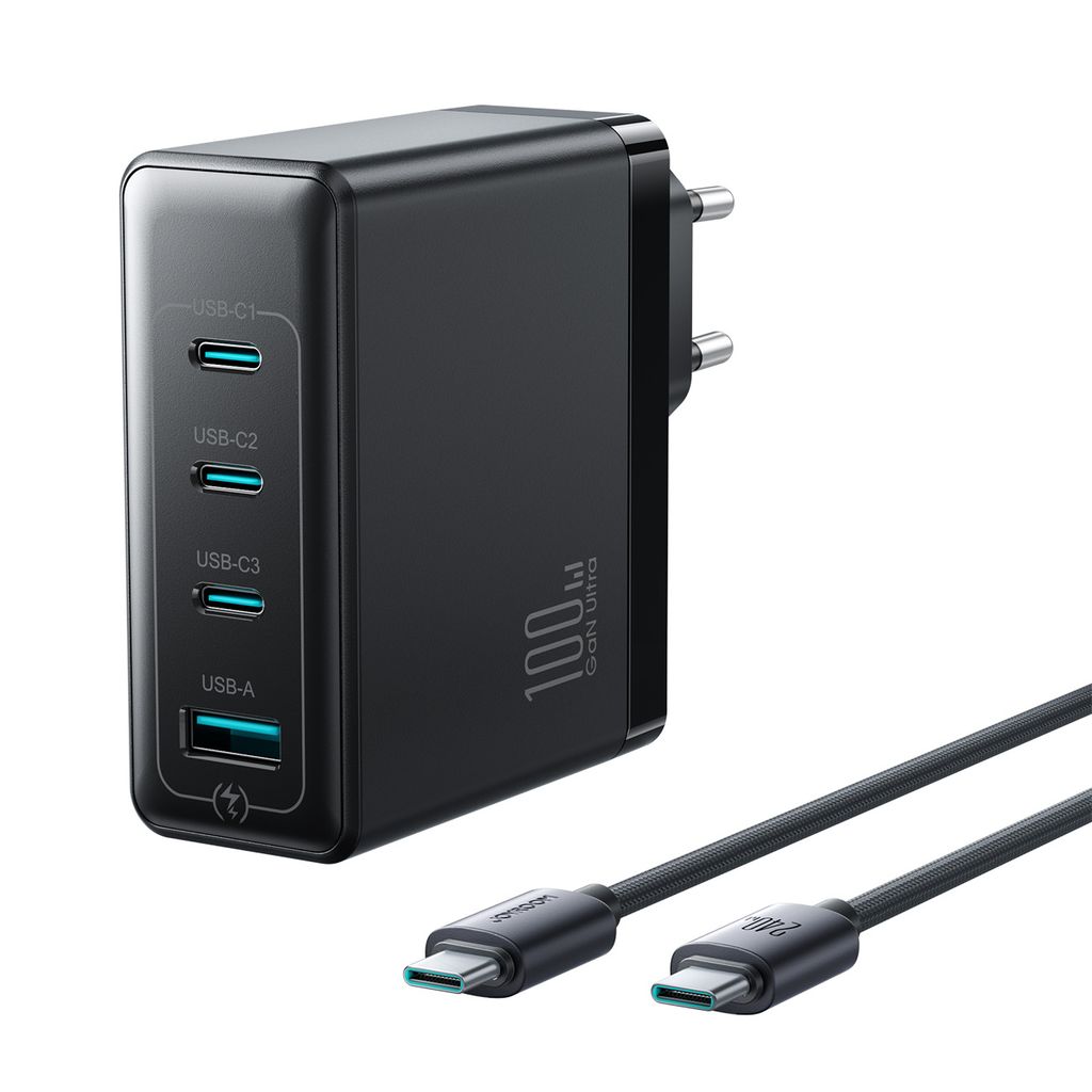 Joyroom JR-TG11 100W GaN Snabbladdare med USB-C-kabel 240W, 2m - Svart