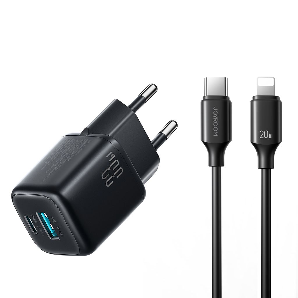 Joyroom JR-TG7 Laddare med två portar 33W + USB-C till Lightning-kabel 1m - Svart