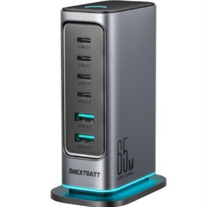 NEXTBATT 6-i-1 65W GaN Multi USB-laddare 4 USB-C & 2 USB-A
