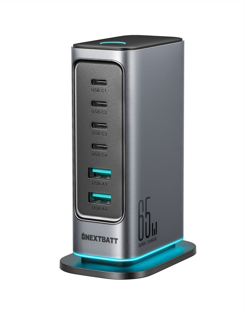 NEXTBATT 6-i-1 65W GaN Multi USB-laddare 4 USB-C & 2 USB-A