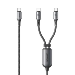 Joyroom S-A57 RapidX Snabbladdningskabel 100W USB-C till 2x USB-C, 1,5m - Grå