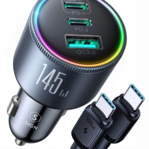 SiGN Billaddare 145W med 2x USB-C & 1x USB-A – PD & QC3.0