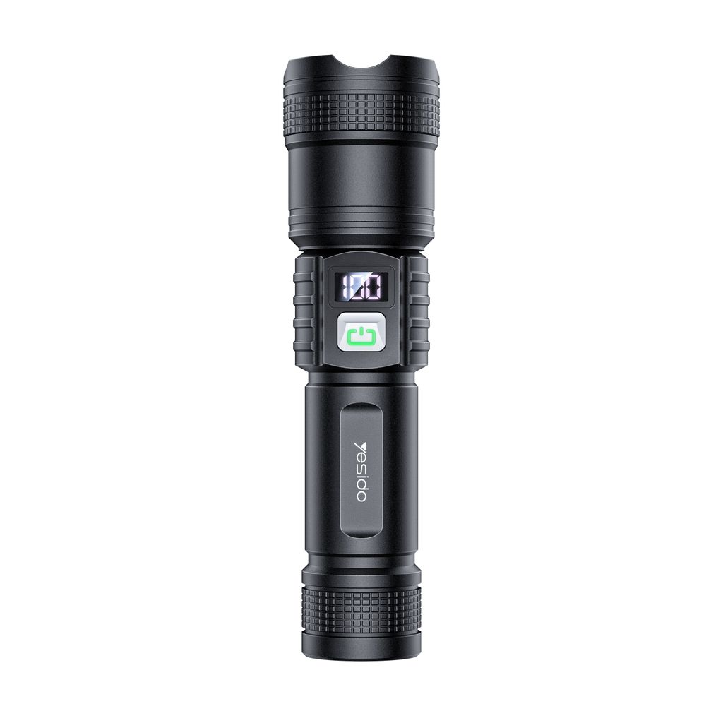 Yesido Teleskopisk Zoombar LED-ficklampa Uppladdningsbar med Digital Display