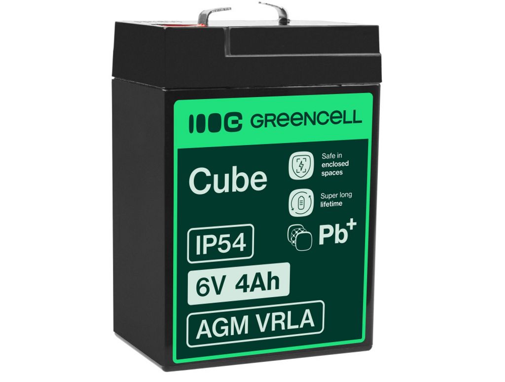 Green Cell VRLA AGM-batteri 6V 4Ah till larm, kassaapparater och leksaker