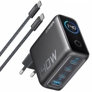 Anker Zolo 140W Nätadapter 3xUSB-C + 1xUSB-A med Kabel - Svart